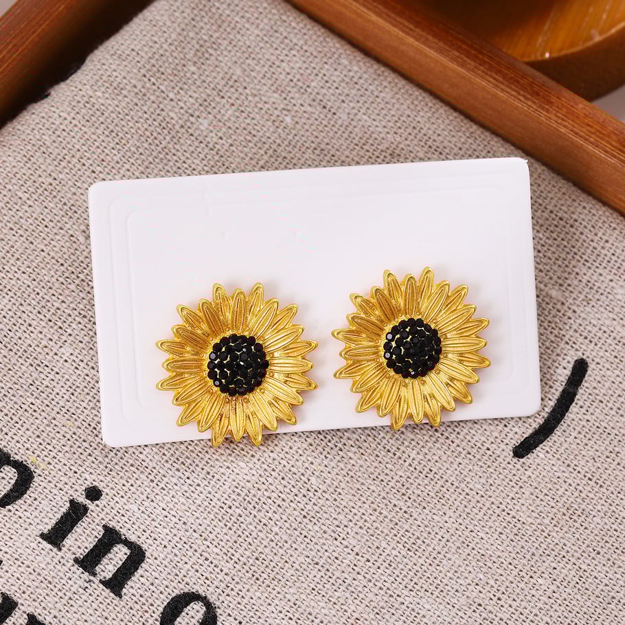 1 paire de boucles d&#39;oreilles à tige en alliage de zinc plaqué or avec strass pour femme, série simple, style rétro Image3