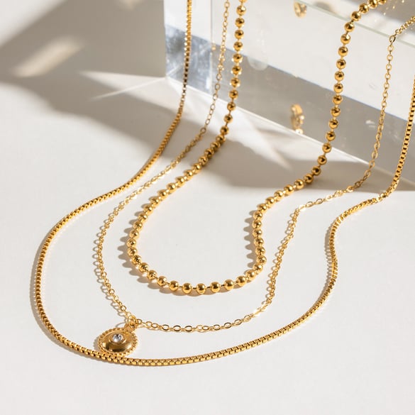 1 Piece Classic Series Elegant Annular Stainless Steel 18K Gold Plated Rhinestone Women Layered Necklaces