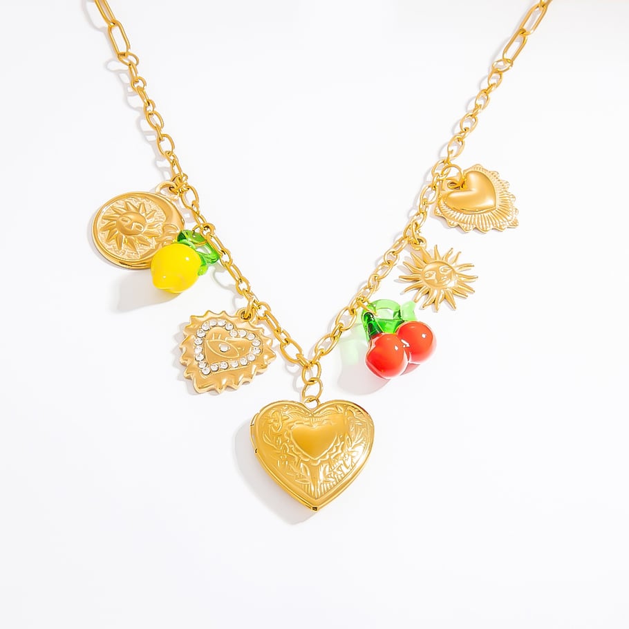 1 Piece Luxurious Series Sweet Heart Stainless Steel 18K Gold Color Plated Rhinestone Women's Pendant Necklaces Picture8