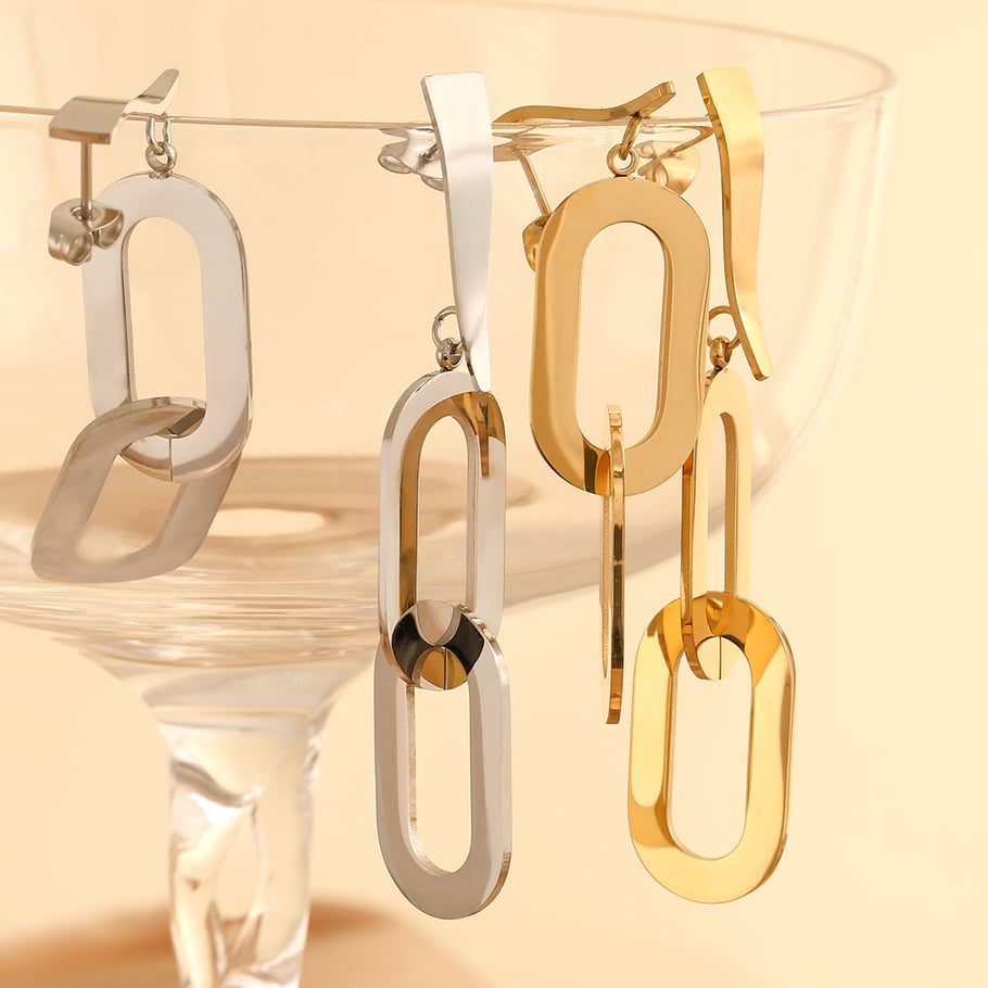 1 Pair Versatile Series Simple Oval Shape Titanium Steel Gold Color Women's Drop Earrings Picture5