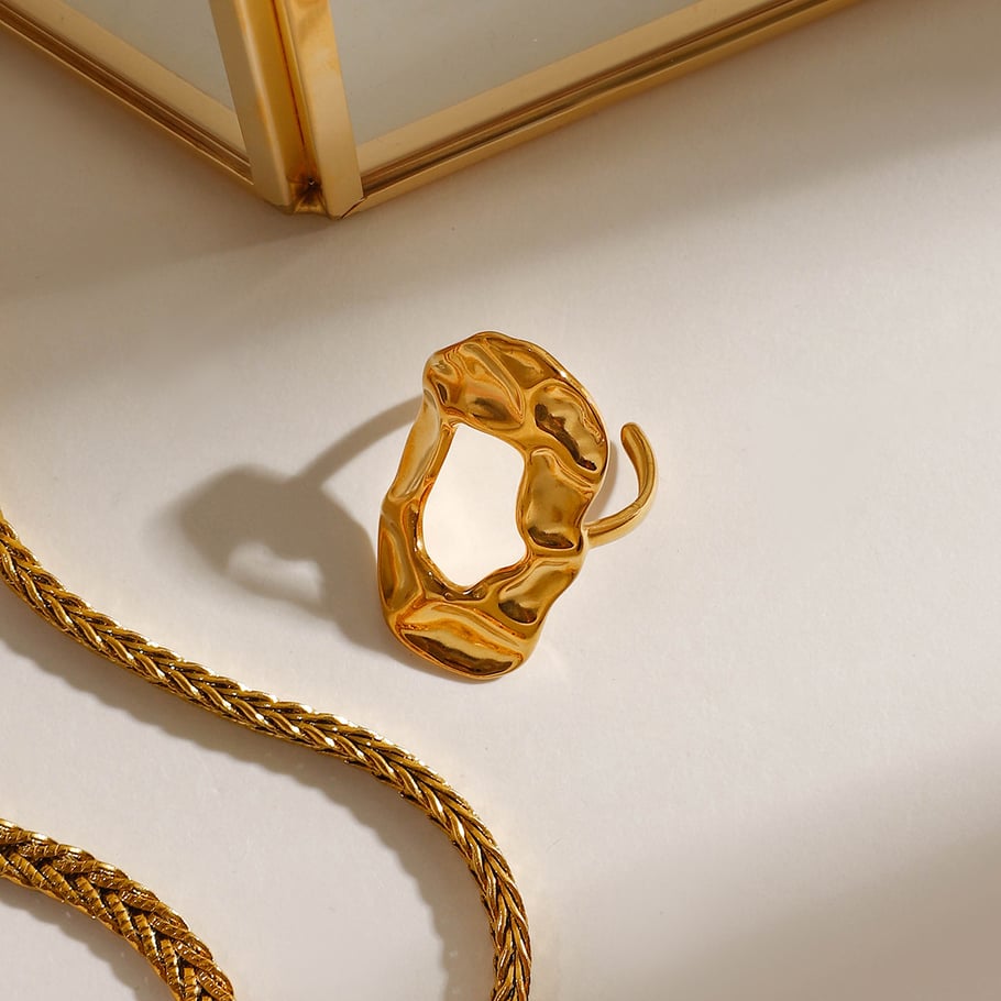 Anillos ajustables para mujer de acero inoxidable dorado con diseño de martillo, serie clásica, 1 pieza Imagen5