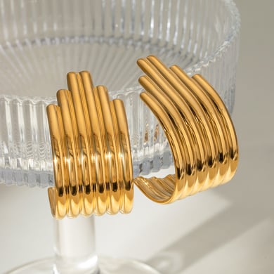 1 Paar Simple Series Retro Ringförmige Creolen aus Edelstahl mit 18 Karat Vergoldung für Damen h5 Bild4