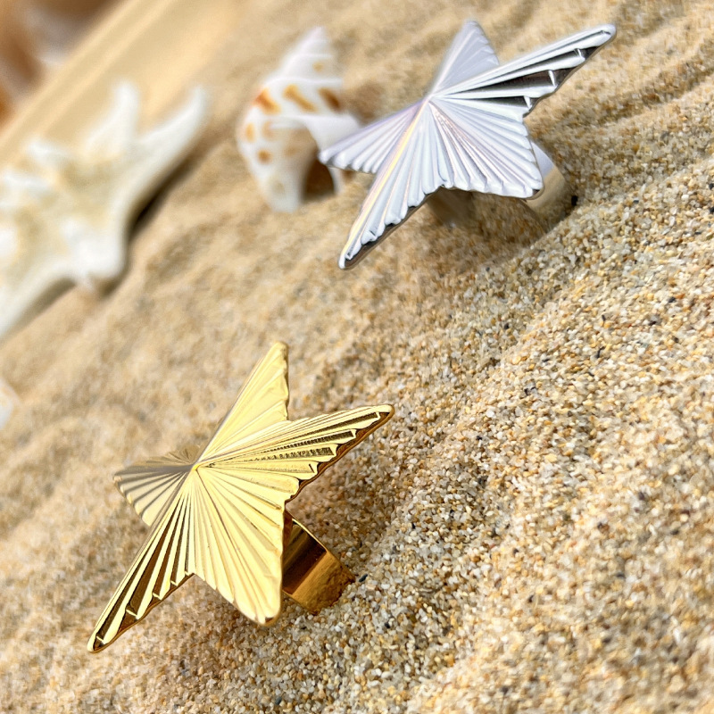 1 Piece Star Stainless Steel Gold Color Women's Adjustable Rings Picture5
