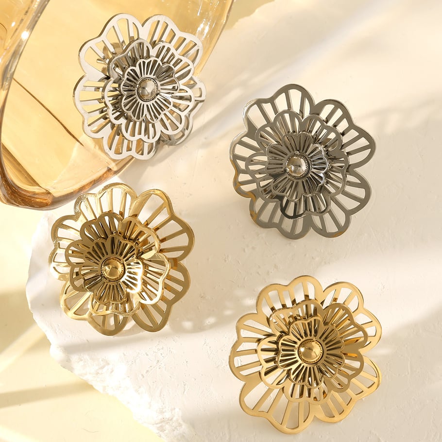 1 Pair Gorgeous Series Daily Handcrafted Flower Titanium Steel Gold Color Women's Stud Earrings Picture4