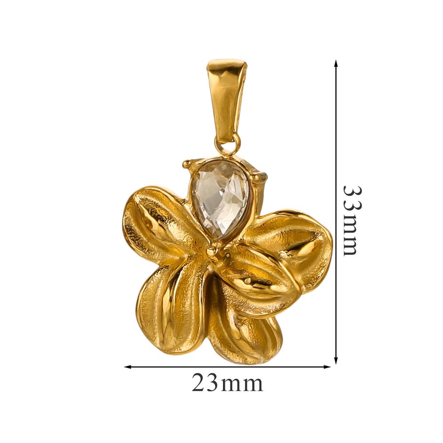 1 paio di pendenti da donna con strass placcati in oro 18 carati, in acciaio inossidabile, serie classica, eleganti fiori Immagine3