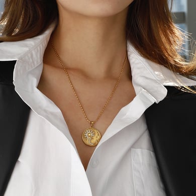 1 Piece Romantic Series Stylish Sun & Moon Pattern Stainless Steel Gold Color Women's Pendant Necklaces h5 Picture9