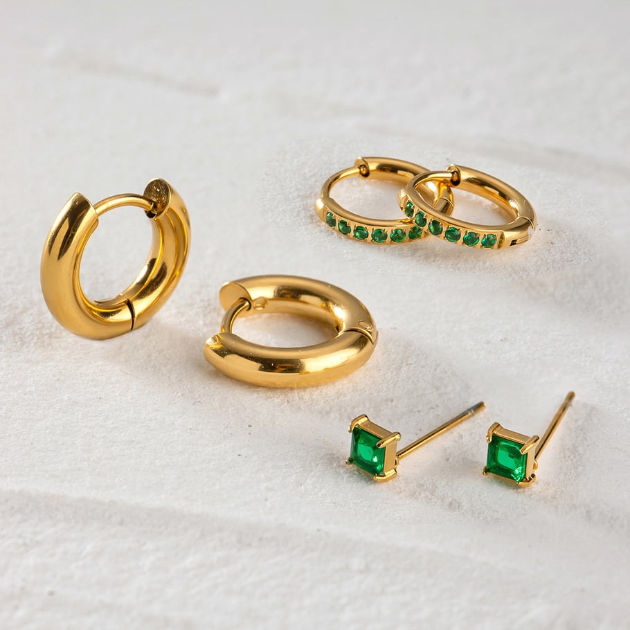 1 Paar Simple Series Tägliches geometrisches Edelstahl-Ohrring-Set mit 18 Karat vergoldetem Zirkonia für Damen Bild4