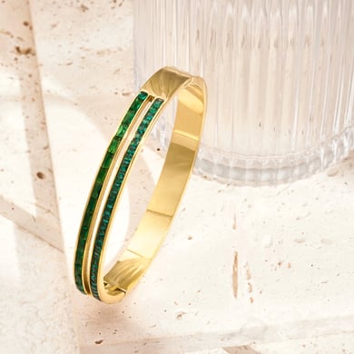 1 Piece Luxurious Series Simple Double Lines Stainless Steel Gold Color Women's Bangles h5 Picture5
