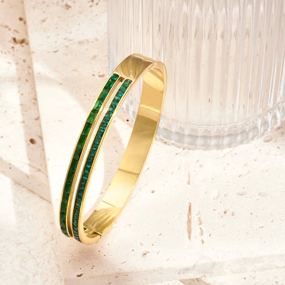 1 Piece Luxurious Series Simple Double Lines Stainless Steel Gold Color Women's Bangles Picture5