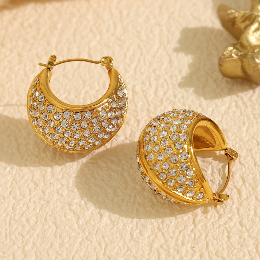 1 Pair Luxurious Series Classic Geometric Stainless Steel 18K Gold Plated Rhinestone Women Hoop Earrings Picture3
