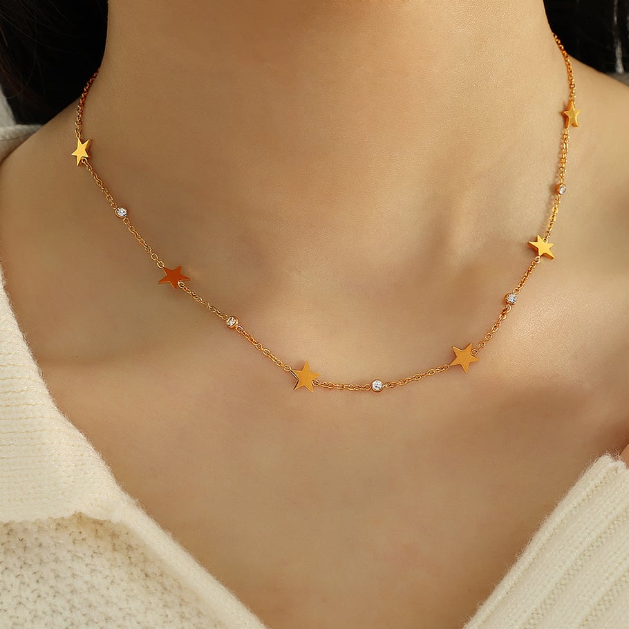 1 Piece Simple Series Simple Sun/Moon Stainless Steel 18K Gold Plated Rhinestone Women Pendant Necklaces Picture5