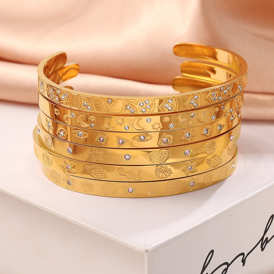 1 Stück Simple Series Klassische Schildkröte Edelstahl Goldfarben Strass Damen Armreifen Bild7