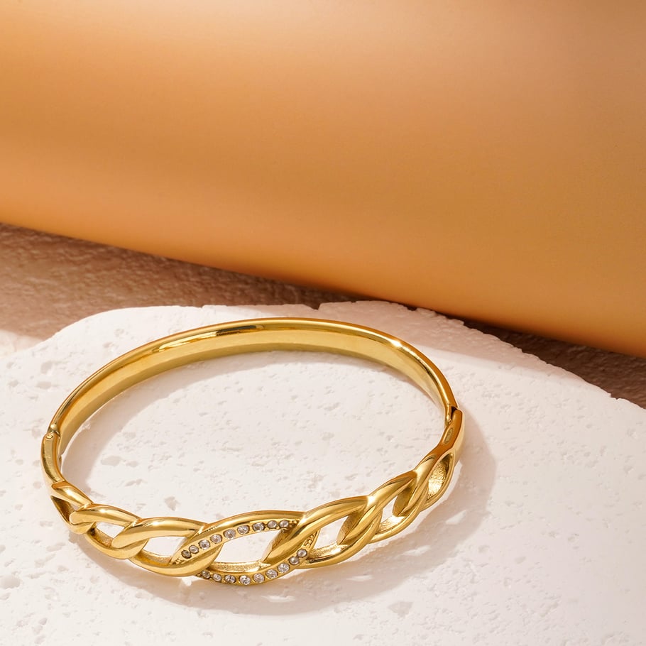 1 Piece Dazzling Series Classic Twist Stainless Steel Gold Color Women's Bangles Picture3
