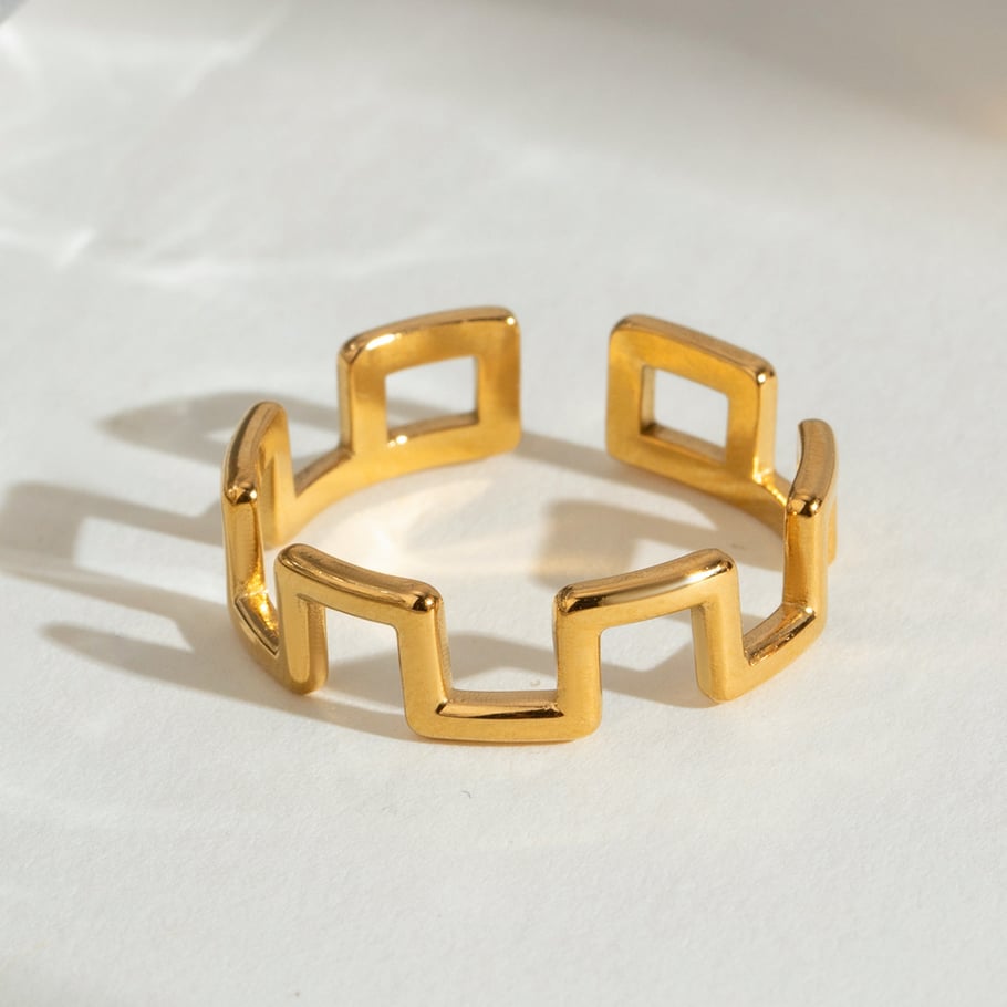 1 Paar Simple Series Einfache geometrische Edelstahl 18 Karat vergoldete verstellbare Damenringe Bild3