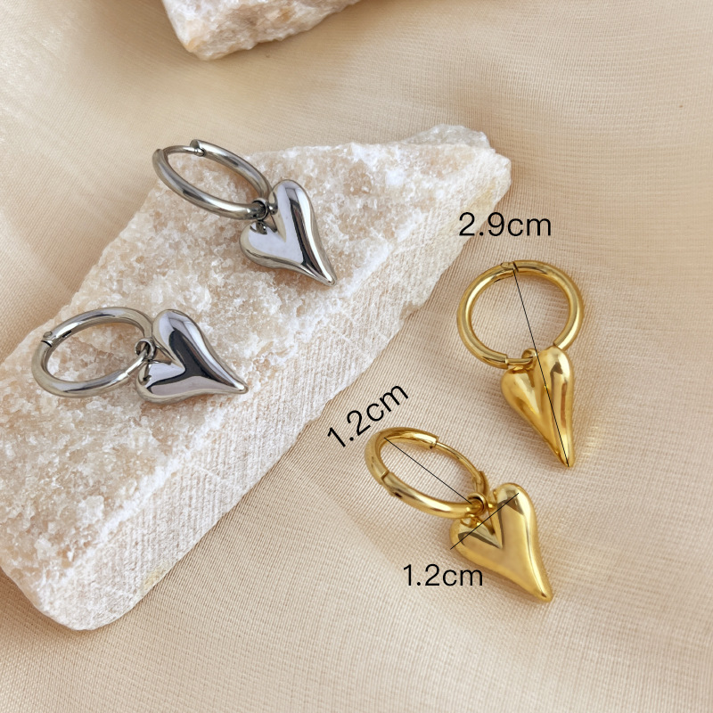 1 Pair Simple Series Simple Heart Stainless Steel   Gold Color  Women's Drop Earrings Picture8