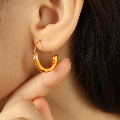 1 Pair Simple Series Simple Geometric Stainless Steel 18K Gold Plated Women Hoop Earrings h5 Picture8