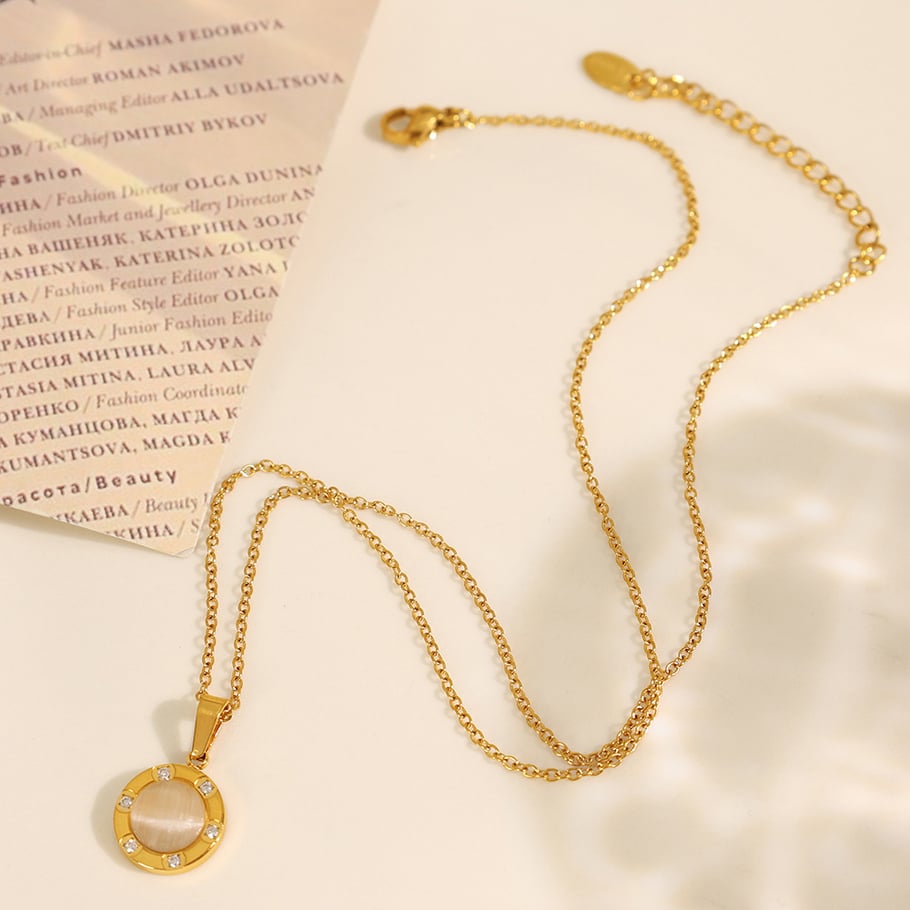 1 Piece Classic Series Retro Geometric Titanium Steel 18K Gold Color Plated Natural Stone Women's Pendant Necklaces Picture4