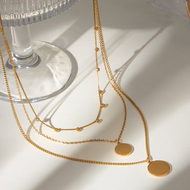 1 Stück Simple Series Klassische einfarbige Edelstahl-Mehrfachkette mit 18 Karat Goldbeschichtung für Damen h5 Bild4