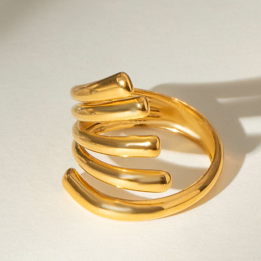 1 Piece Simple Fashionable Style Irregular Line Shape Steel 18K Gold Plated Women's Adjustable Ring Picture4