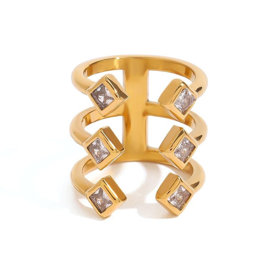 Anillos individuales de acero inoxidable cuadrilátero retro de lujo para mujer, color dorado, 1 pieza Imagen6