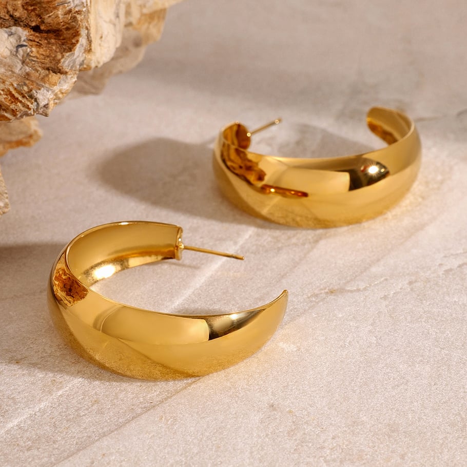1 Paar einfache ringförmige Creolen aus Edelstahl der Simple-Serie, 18 Karat vergoldet, für Damen Bild3