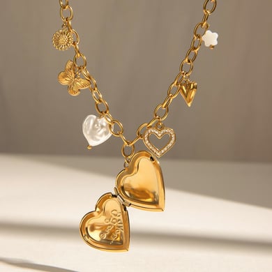 1 Piece Classic Series Exquisite Heart Shape Buttterfly Stainless Steel Gold Color Women's DIY Pendant Necklaces h5 Picture5