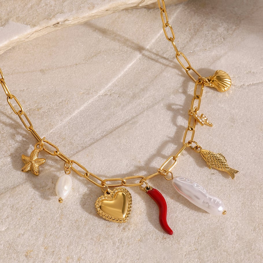1 Piece Simple Vacation Style Marine Creature Shape Stainless Steel 18K Gold Plated Inlay Artificial Pearl Women's Pendant Necklace Picture4