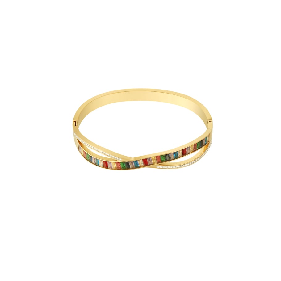1 Piece Dazzling Series Chic Curve Mixed Color Stainless Steel Gold Color Women's Bangles Picture5