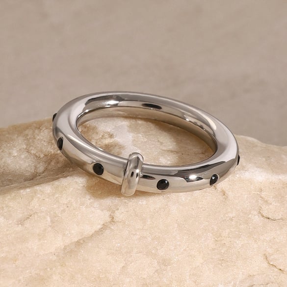 1 Pair Simple Series Simple Geometric Stainless Steel Rhinestone Women Single Rings