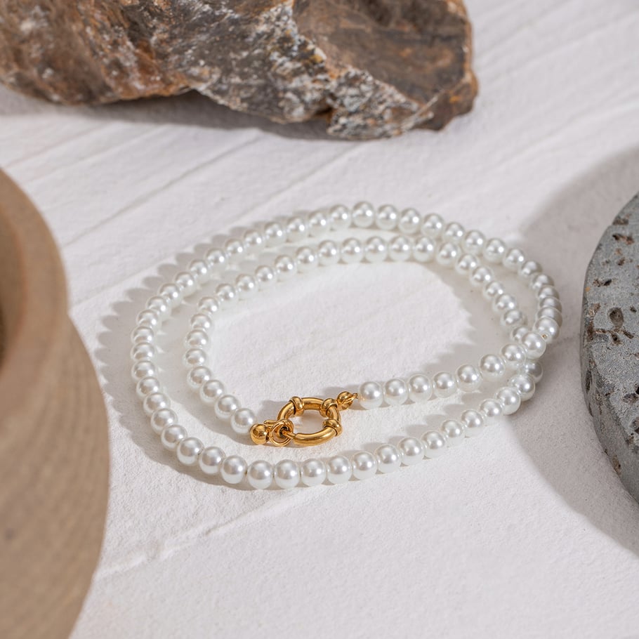1 piece classic series elegant beads stainless steel gold plated women beaded necklaces h5Picture5