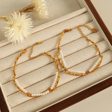 1 Piece Simple Series Simple Beads Stainless Steel 18K Gold Plated Artificial Pearl Women Beaded Bracelets h5 Picture4