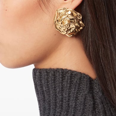 1 Pair Romantic Series Gorgeous Flowers Stainless Steel Gold Color Women's Stud Earrings h5 Picture7