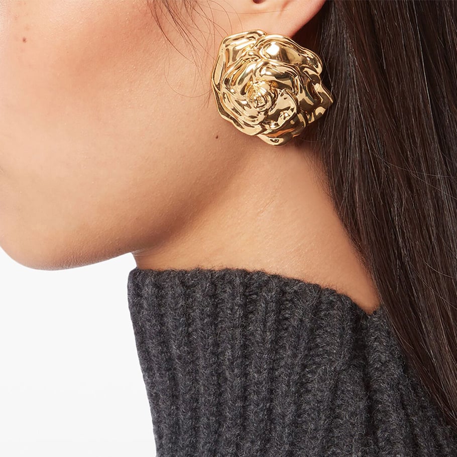 1 Pair Romantic Series Gorgeous Flowers Stainless Steel Gold Color Women's Stud Earrings Picture7