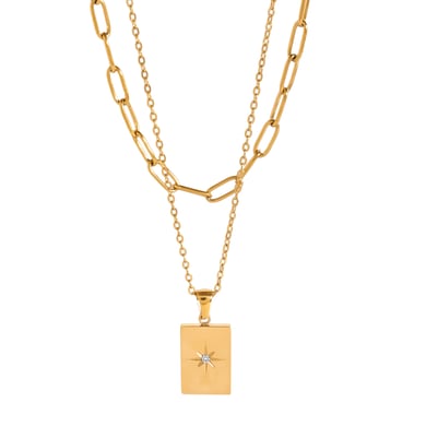 1 Stück Simple Series Einfache geometrische Edelstahl 18 Karat vergoldet Strass Damen mehrlagige Halsketten h5 Bild5