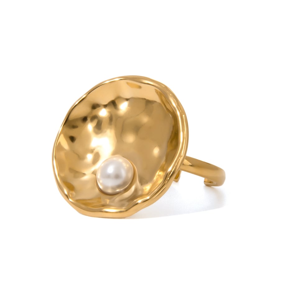 1 Pair Simple Series Casual Geometric Stainless Steel 18K Gold Plated Artificial Pearl Women Adjustable Rings Picture5