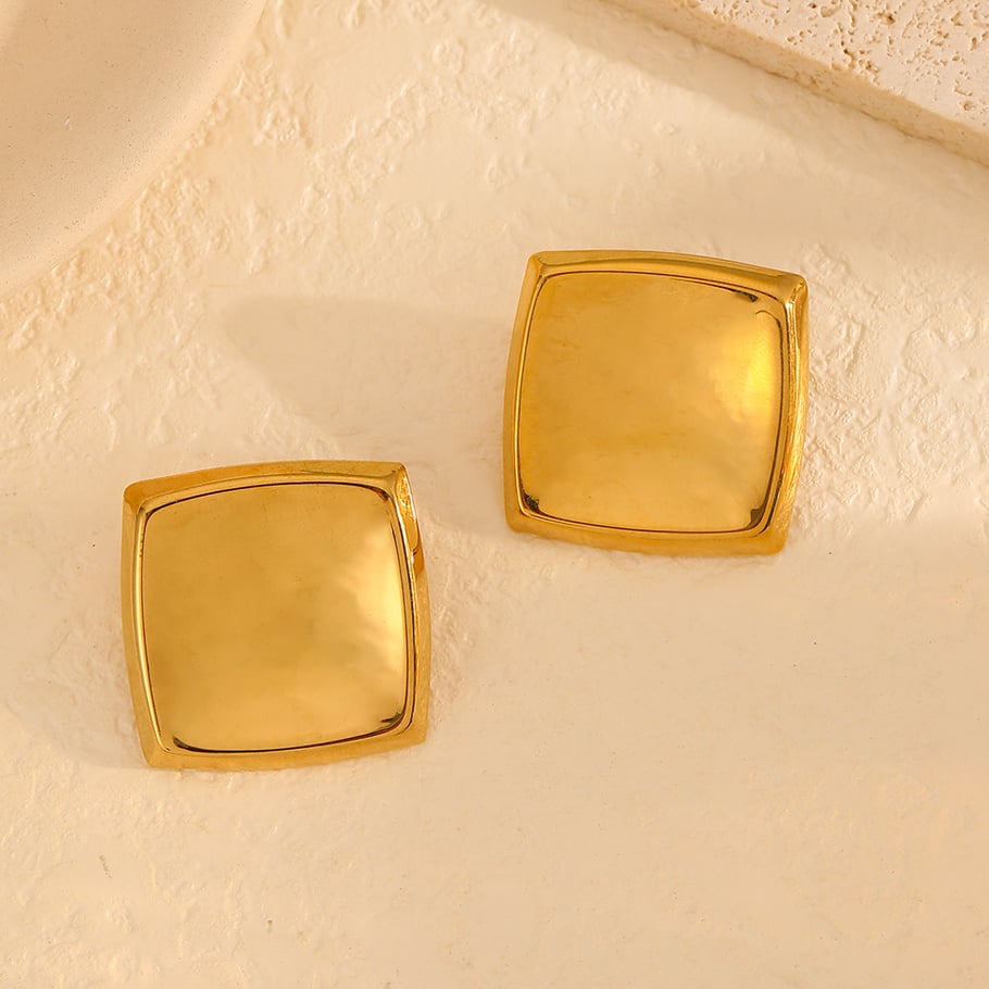 1 Pair Simple Series Simple quadrilateral 18K Gold Plated Stud Earrings Picture3