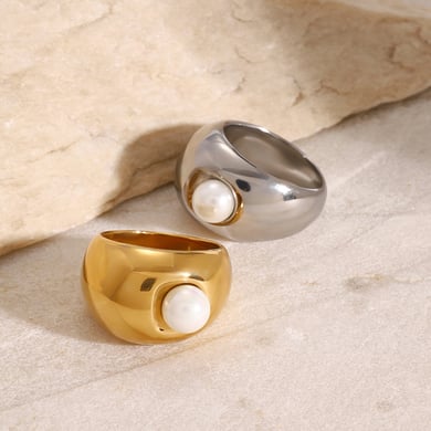 1 Paar Simple Series Europa und Amerika runder Edelstahl 18 Karat vergoldet künstliche Perle Damen Einzelringe h5 Bild3