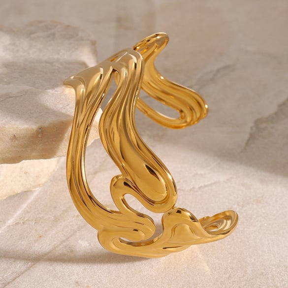 1 Piece Simple Series Classic Solid Color Stainless Steel 18K Gold Plated Women Bangles