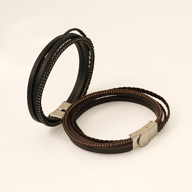 1 Paar grenzüberschreitendes mehrschichtiges handgewebtes Armband Herren Edelstahlschmuck Lederseilarmband Unisex Herrenarmband Bild5