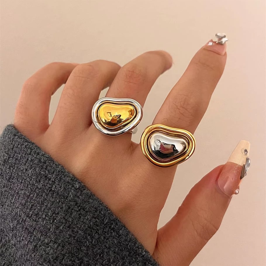 1 Piece Modern Series Elegant Designable Irregular Stainless Steel Gold And Silver Mixed Color Women's Single Rings Picture5