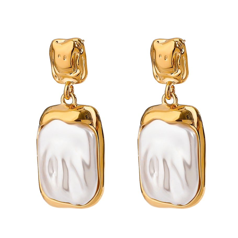 1 Pair Luxurious Series French Retro Block Stainless Steel Gold Color Elegant Women's Drop Earrings Picture9