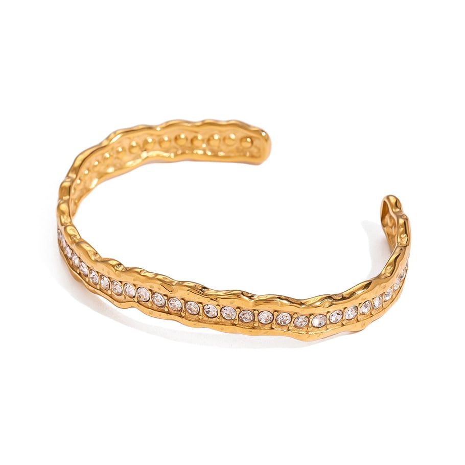 1 Piece Simple Series ins style Solid Color Stainless Steel 18K Gold Plated Rhinestone Women Bangles Picture6