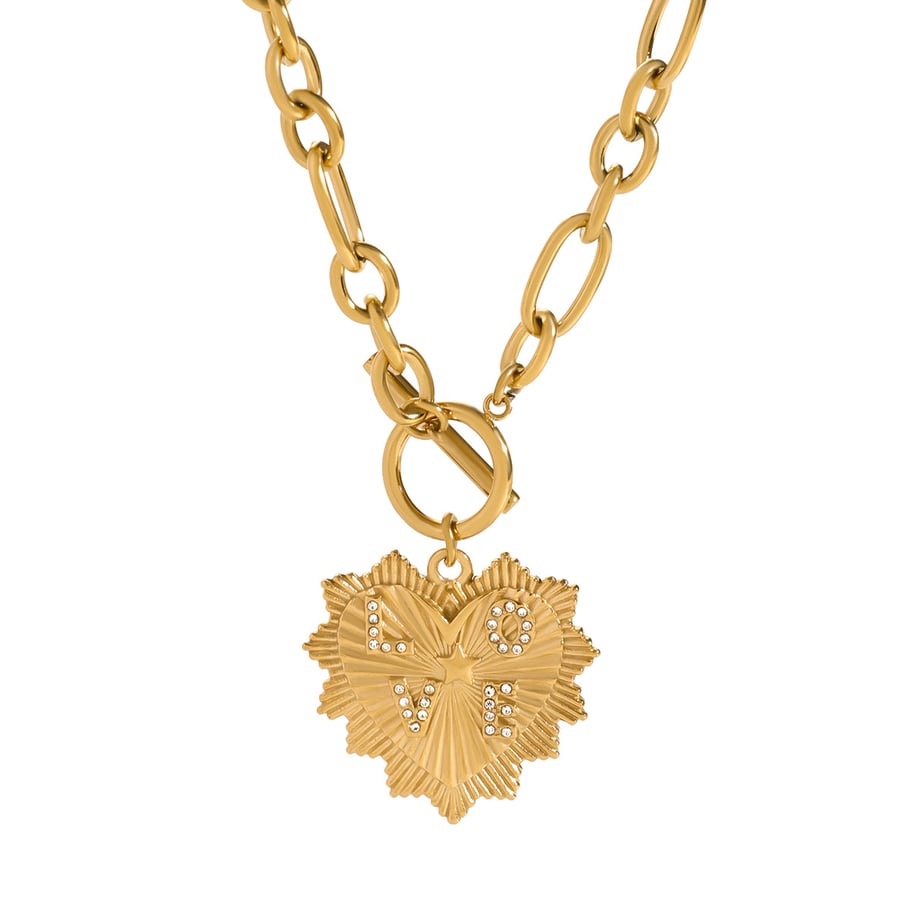 1 Piece Simple Series Retro Heart Stainless Steel 18K Gold Plated Rhinestone Women Pendant necklaces Picture5