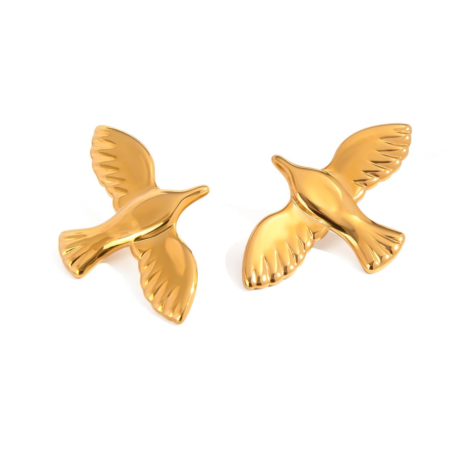 1 Pair Romantic Series All-match Daily Bird Shape Stainless Steel Gold Color Women's Stud Earrings Picture8