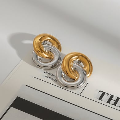 1 Pair Modern Series Classic Overlapped Annular Stainless Steel Gold Color Women's Stud Earrings h5 Picture5