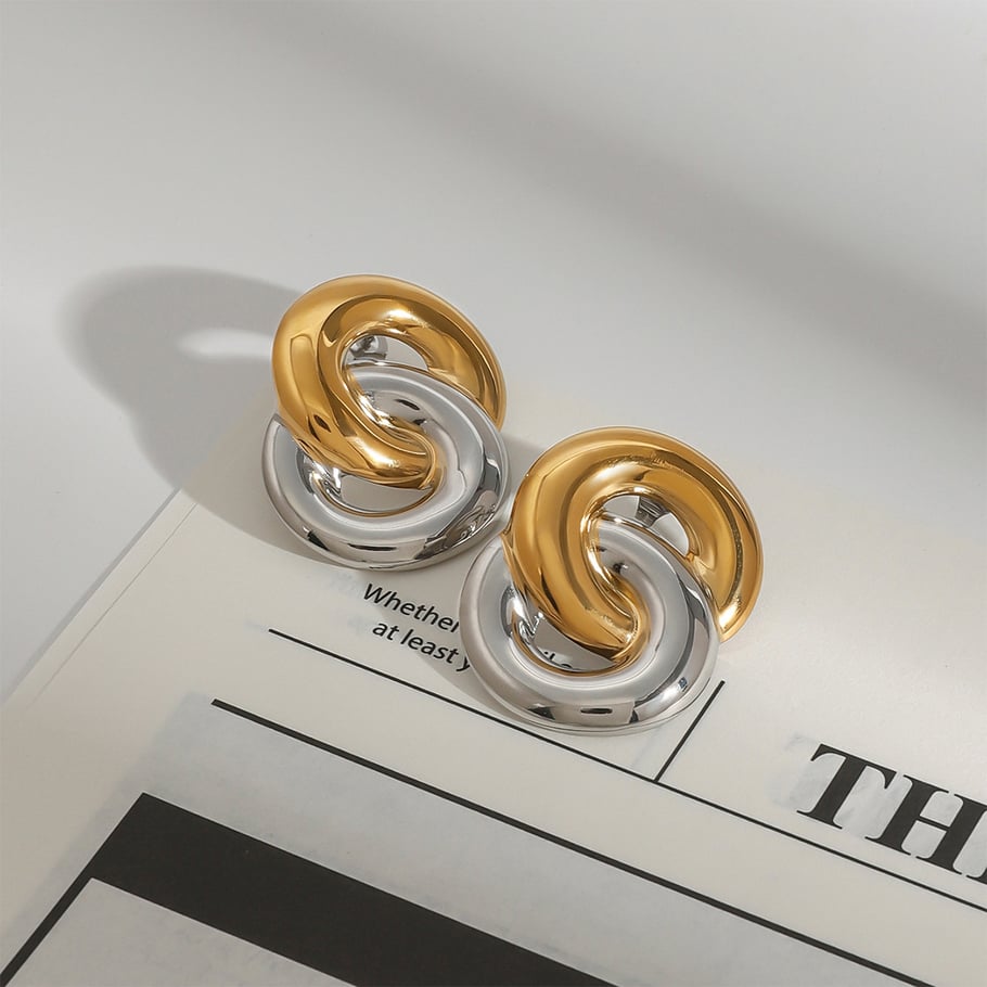 1 Pair Modern Series Classic Overlapped Annular Stainless Steel Gold Color Women's Stud Earrings Picture5
