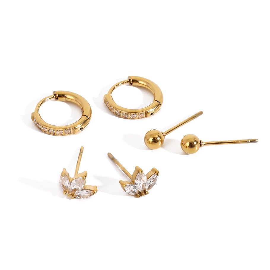 1 Paar Ohrringe Set aus süßen geometrischen Zirkonia-Steinen aus Edelstahl der Simple Series, 18 Karat vergoldet Bild6