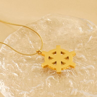 1 Piece Simple Retro Style Compass Shape Stainless Steel 18K Gold Plated Pendant Necklace h5 Picture3