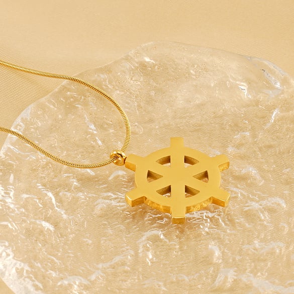 1 Piece Simple Retro Style Compass Shape Stainless Steel 18K Gold Plated Pendant Necklace 2