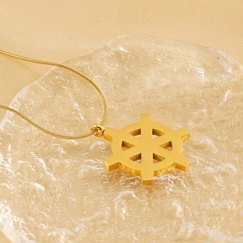 1 Piece Simple Retro Style Compass Shape Stainless Steel 18K Gold Plated Pendant Necklace Picture3